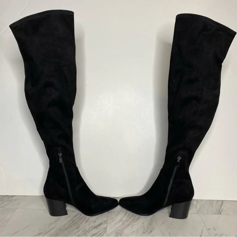 New! Marc Fisher Cathi Black Faux Suede Over The Knee Black Boot 6M